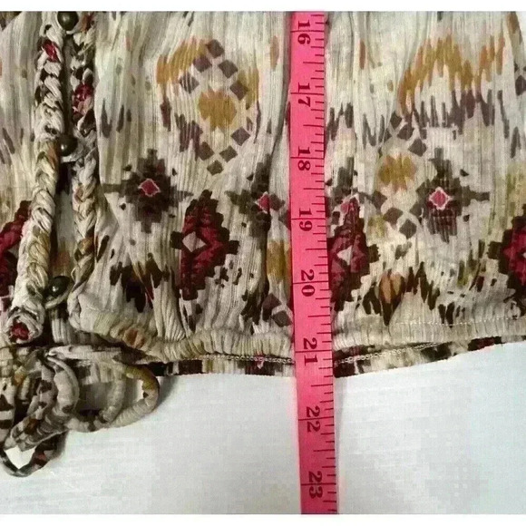 American Rag Womens M Multicolor Boho Button Up Blouse Short Sleeve Elastic Tie - Picture 4 of 10